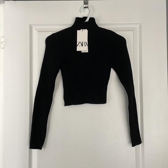 NWT- Zara Black Cropped Sweater High Collar - Picture 8 of 11